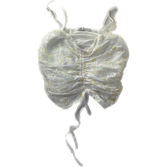 Zara Camisole Top Small Daisy Floral Ruched Draped Straps Elastic - Picture 5 of 5